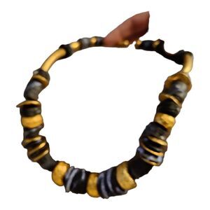 Women's Chucky Rustic statement necklace Gold Tone w/ Black/Blue Textured Beads